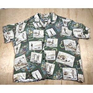 Art of Eddy Y by Reyn Spooner Mens X-Large Hawaiian Shirt Surfer Beach Green